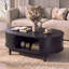 Table basse cannelée noire de 39,4 po de style Mid-Century avec rangement et poignées en laiton-1967370922-1967370925