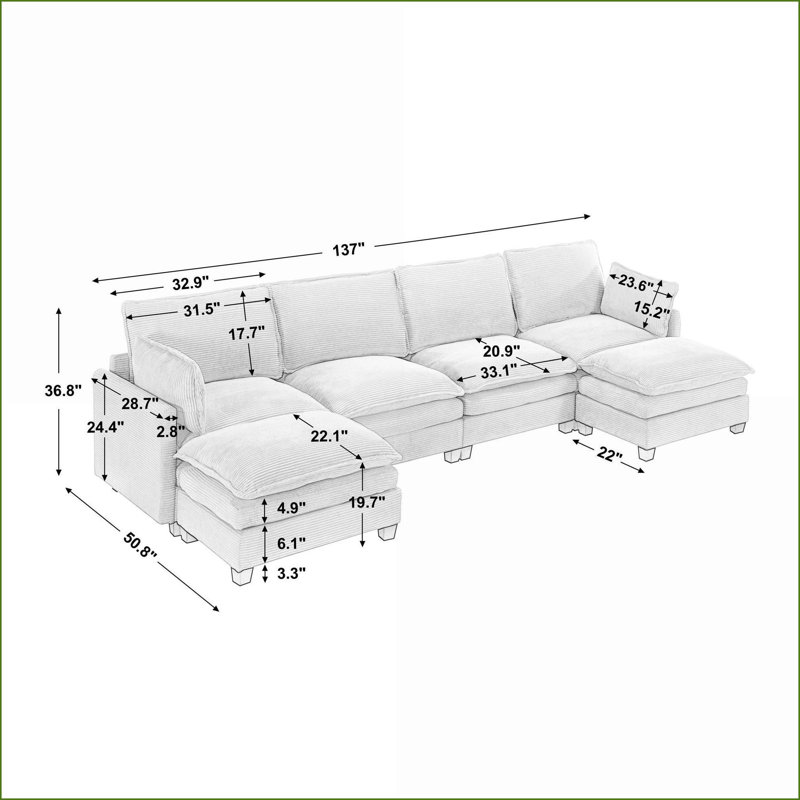 Sofa, OTTO Velvet with Double Cushion &amp; Reconfigurable Design for Living Room | Black | Wood, Gray