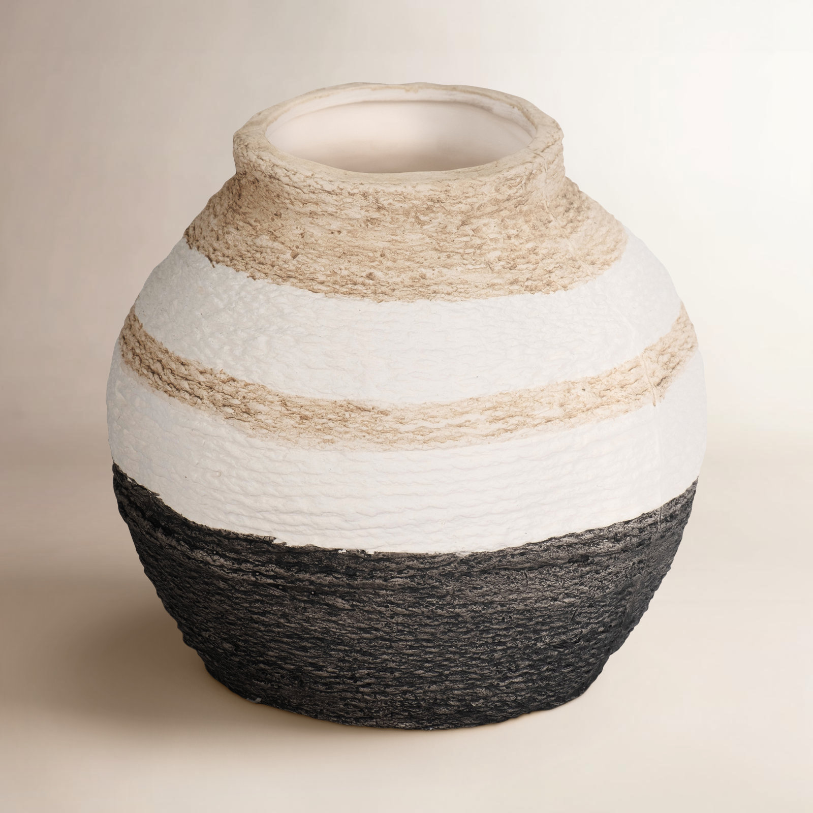 Naylor Ceramic / Porcelain Table Vase, 7" H x 7" W x 7" D, Tan/Ivory/Black