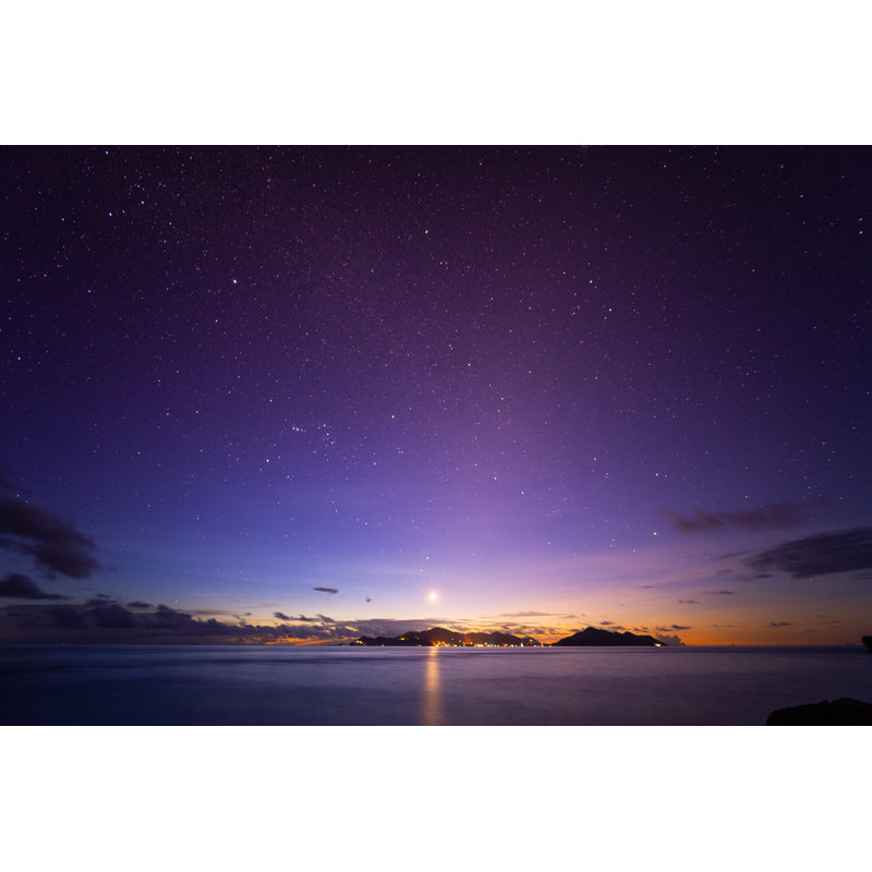 Moonlight Blues, Starry Sky Over Island And Ocean by Amriphoto - No Frame Art Prints on Canvas, 61cm H x 91cm W
