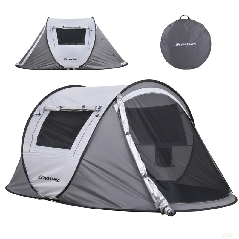 Tente de camping orange 2 personnes, Blanc / Gris