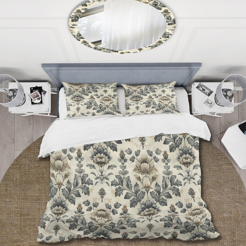 Ensemble de housse de couette Grey Floral Wreath II - Traditional, Housse de couette très grand et 2 très grandes t