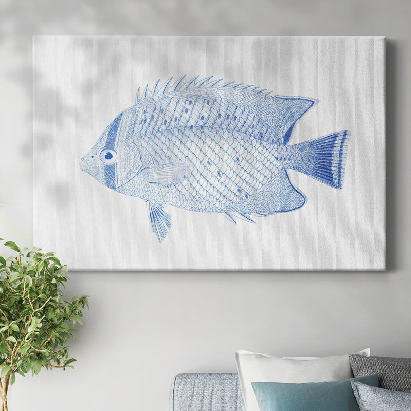 Toile tendue bleue et blanche avec poissons tropicaux III