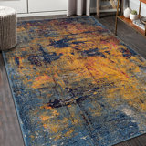 Felan Abstract Orange/Blue Area Rug