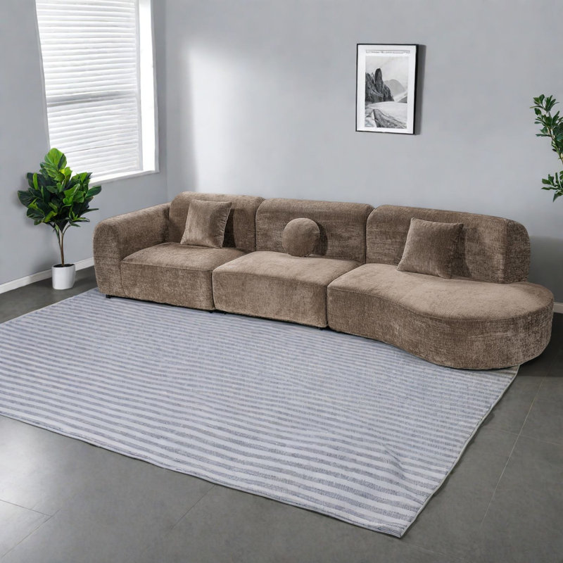 Canapé modulaire moderne, peu encombrant, en tissu brun, parfait pour le salon