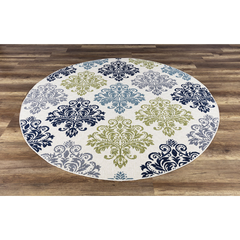Magnifique tapis d'intérieur / extérieur vert Keeble, Rond 6 pi 6 po