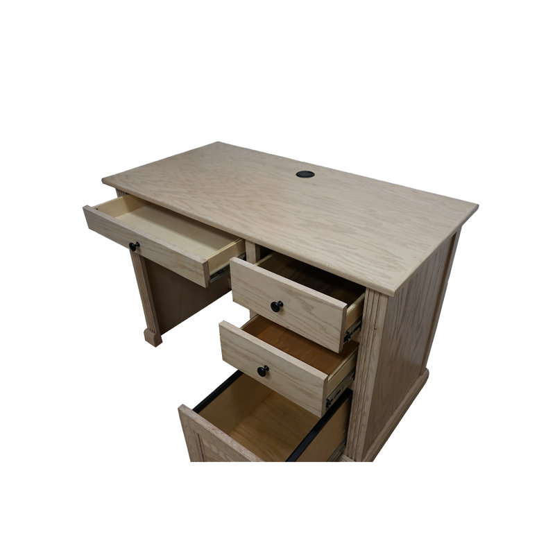 Rafeef Solid Wood Computer Desk, Bright White Oak