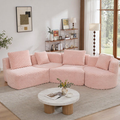 Modular Sectional Sofa 137.8" Boneless Sofa Couch Soft Plush Upholstered Couch for Living Room, Pink