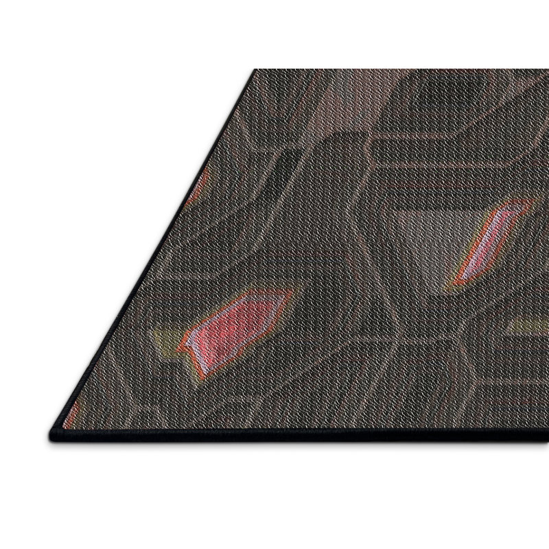 Tapis noir/zone rose à motifs, Rectangle 3 pi x 5 pi