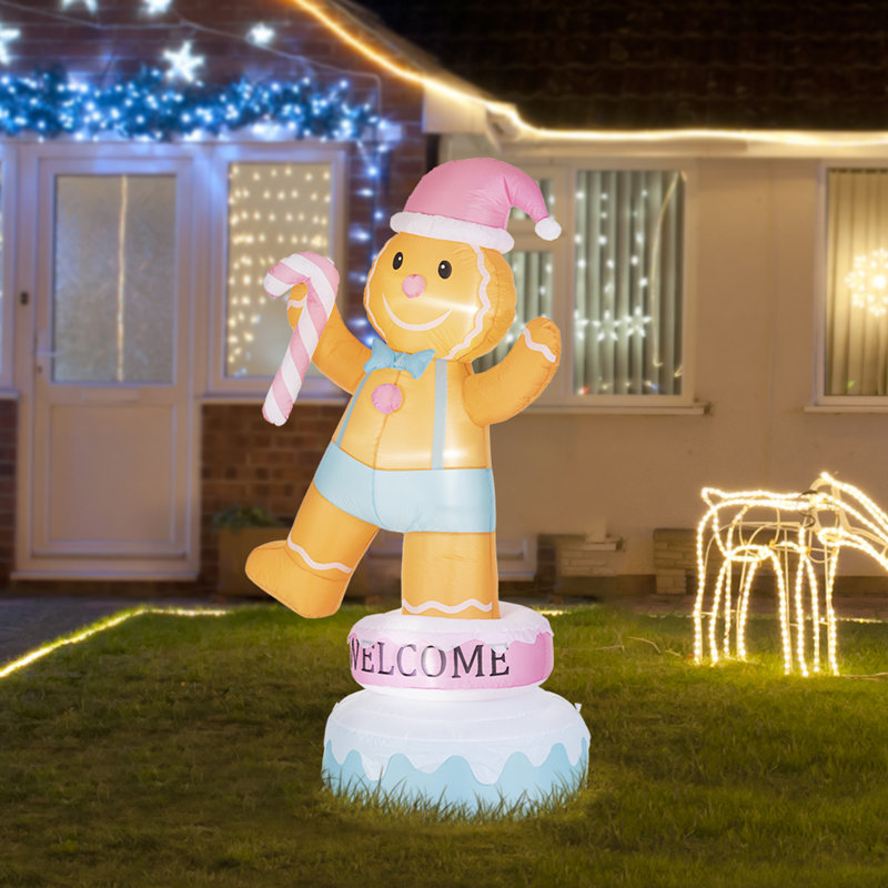 6FT Lighted Macaron Inflatable Rotating Gingerbread Man Decor