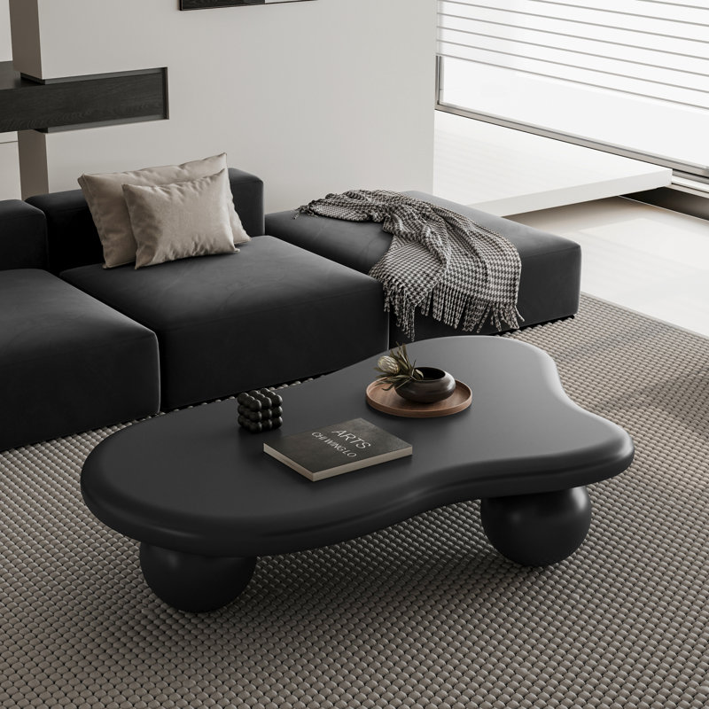 Cloud Shaped Coffee Table With 3 Ball Legs, 13.78" H x 47.2" W x 31.5" D, Black, Black