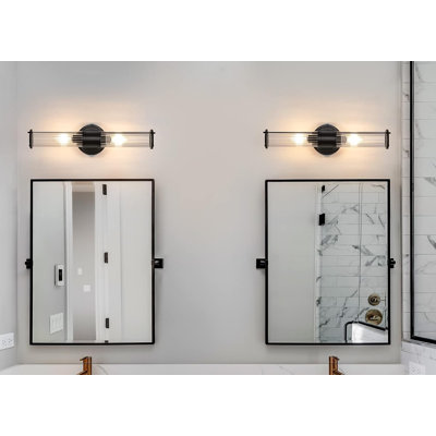 Modern Bathroom Sconce Wall Lighting - Black Vanity Light Fixture With 2-Light Vertical Or Horizontal Mount For Hallway, Living Room, And Indoor Spaces (E12 Bulbs Not Included)