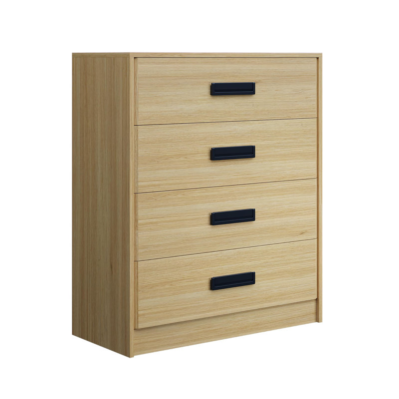 Commode moderne à 4 tiroirs pour chambre à coucher, autoportante, en MDF et en bois.