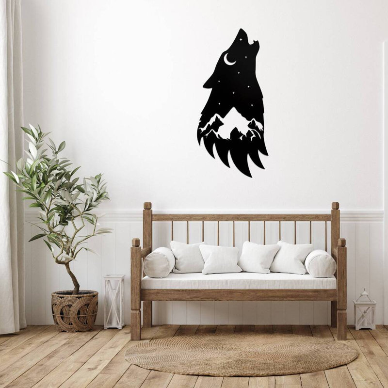 Tête de loup, art mural en métal - Art mural prédateur de la faune - Sculpture de conception de silhouette de loup - Tente murale rustique chalet