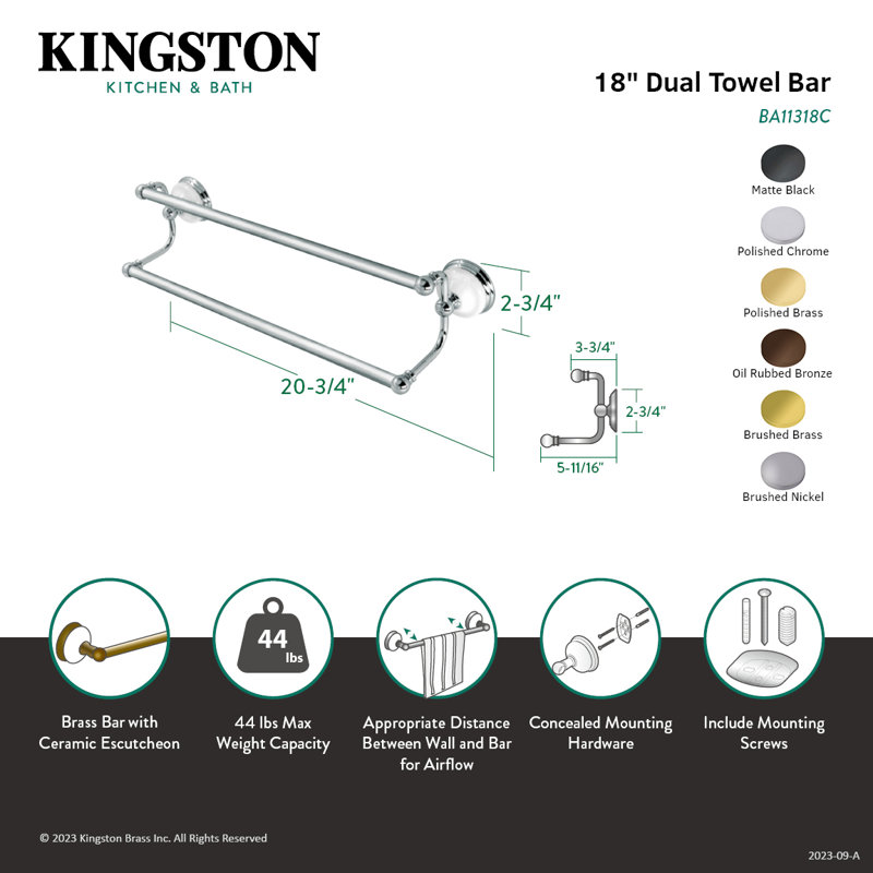Barre à serviettes 18 po Kingston, Laiton poli