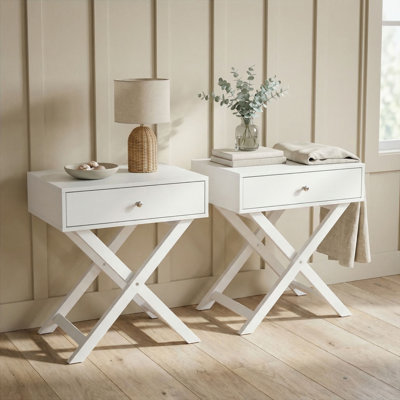 Pair of Leanora 1-Drawer Premium Bedside Tables, Set of Two Nightstands, End Tables