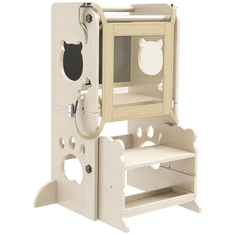 Escabeau de cuisine réglable pour tout-petit avec conception anti-basculement et barre anti-chute - Se convertit en table d'activité, comprend un tableau noir et une base de bloc de construction