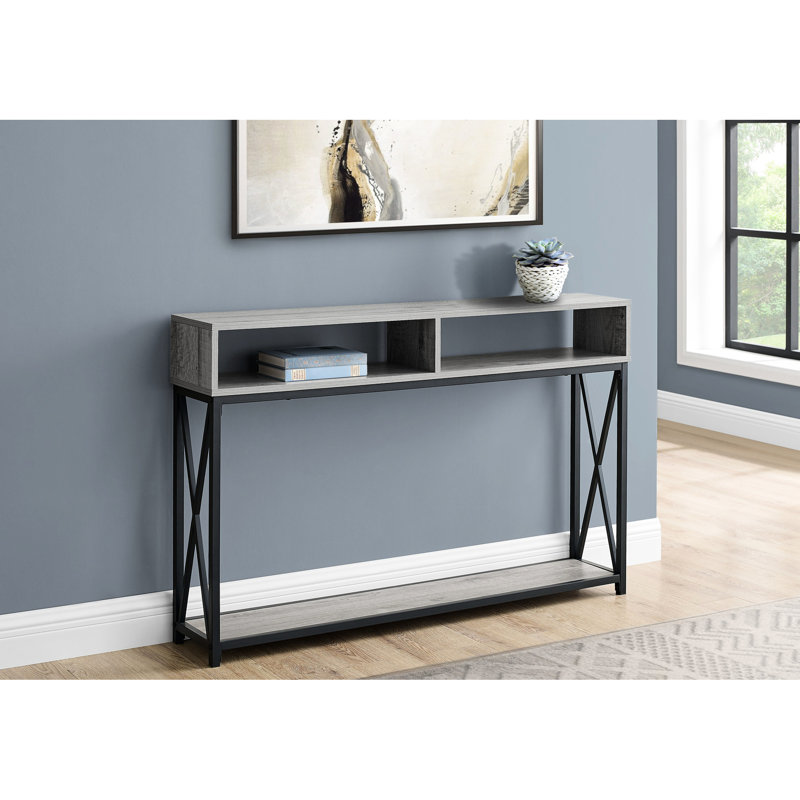 Console de couloir moderne avec stratifié gris et base en métal noire