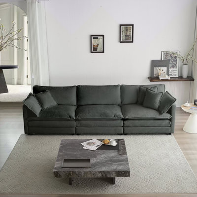 Canapé 3 places avec 2 accoudoirs et 3 coussins décoratifs Mid-Century
