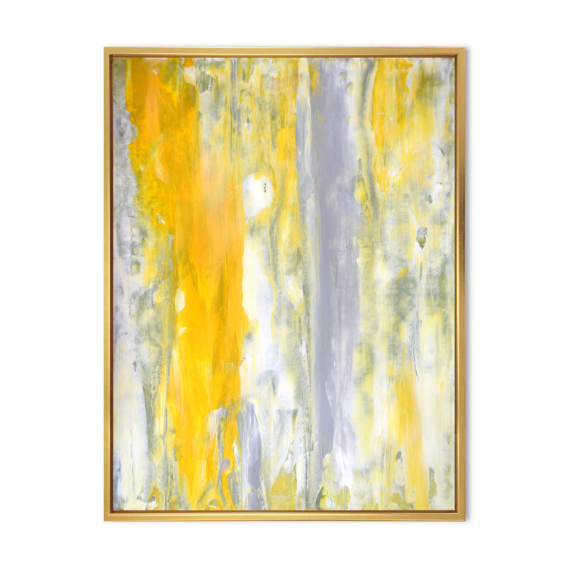 «Yellow and Gray Merging Abstract III», art mural moderne et contemporain sur toile, H 36 po x l 24 po x P 1 po