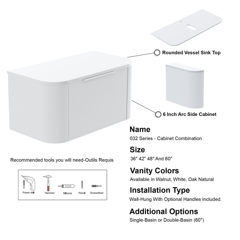 Vireo 34" Single Bathroom Vanity with Marble Top, White, White