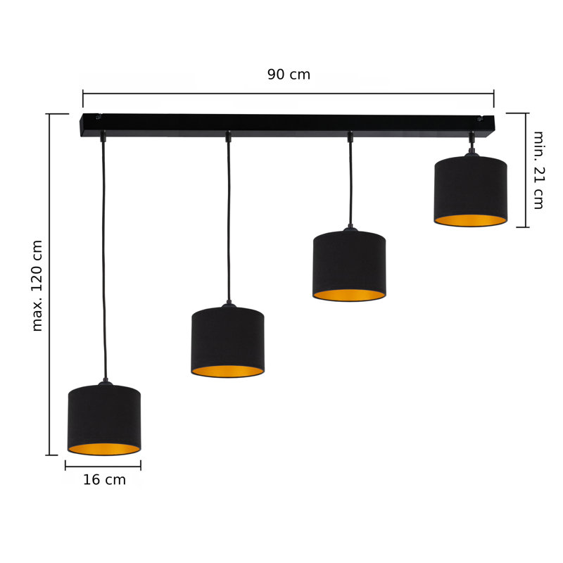 Marciella - Light Drum Pendant, Black, 21cm H x 94cm W, 4
