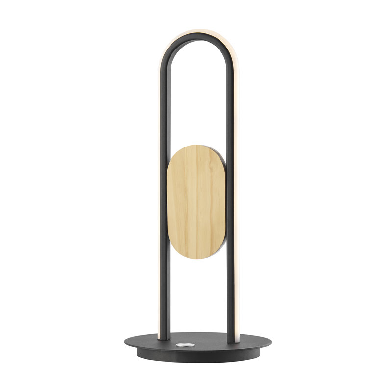 Lampe de table satinée noire et bois