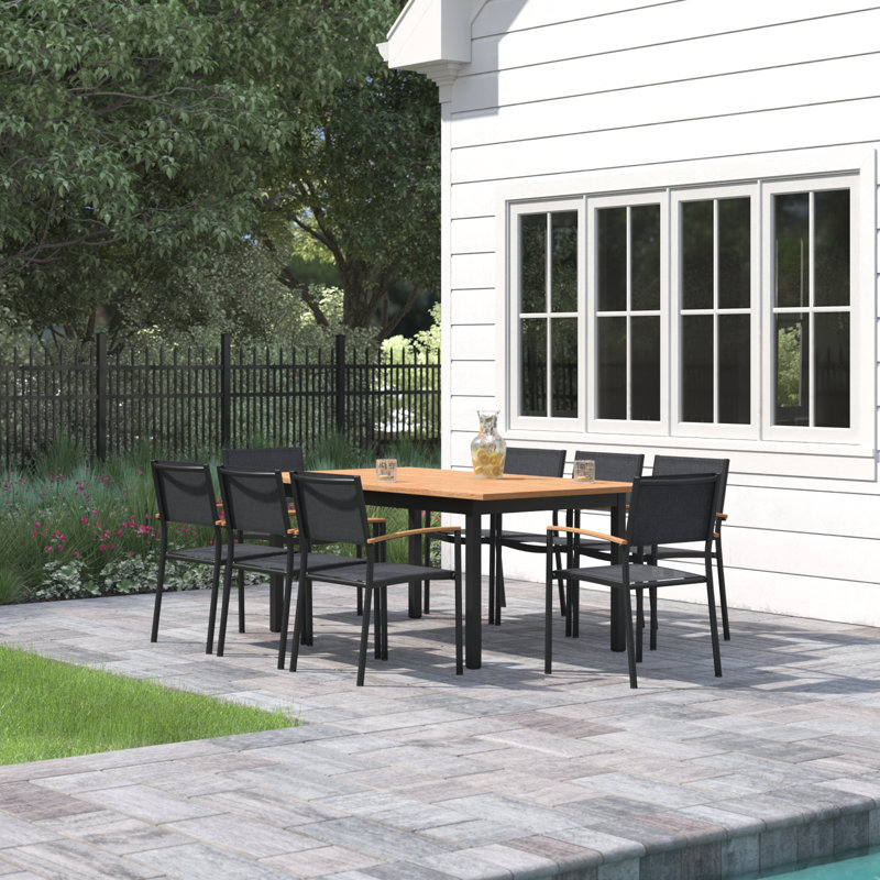 Anautica 9 Piece Rectangular Extendable Outdoor Dining set | Teak Finish & Die-Cast Aluminum