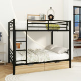 Metal Full Size Convertible Bunk Bed With 2 Drawers, Black