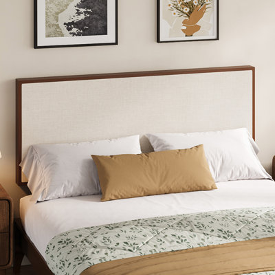 Solid Bamboo Wood Upholstered Headboard, Adjustable Height, Rectangle Bed Headboard With Cushion