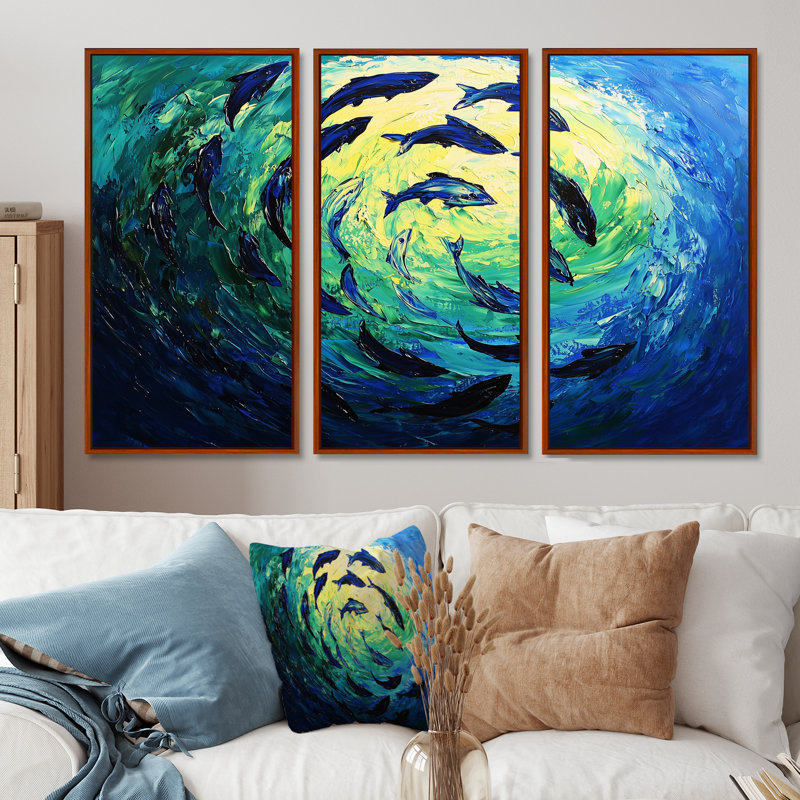 Tuna Fish Swimming - Shark Wall Art Set, Brown, Floater Framed Print, 28" H x 36" W