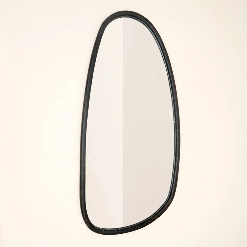 Miroir mural 28 po x 60 po avec cadre en bois de manguier noir délavé, finition noire