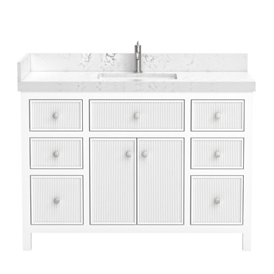 Ensemble de meuble-lavabo simple 48 po avec armoire en bois blanc Lunavia