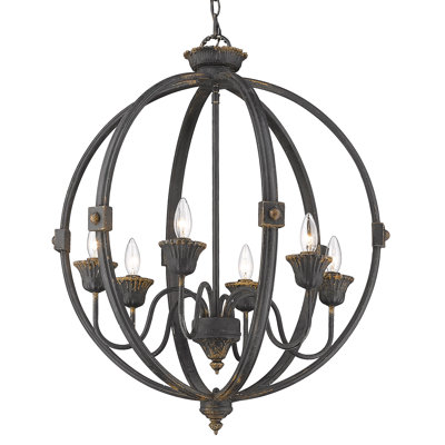 Lustre en forme de globe à 6 lumières de style bougie