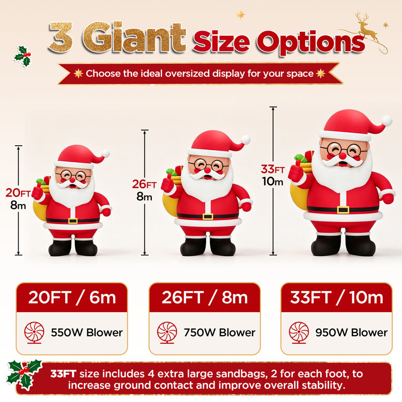 Père Noël gonflable géant de 32,8 pi avec ventilateur, père Noël gonflable géant pour décorations de Noël en plein air, tissu Oxford