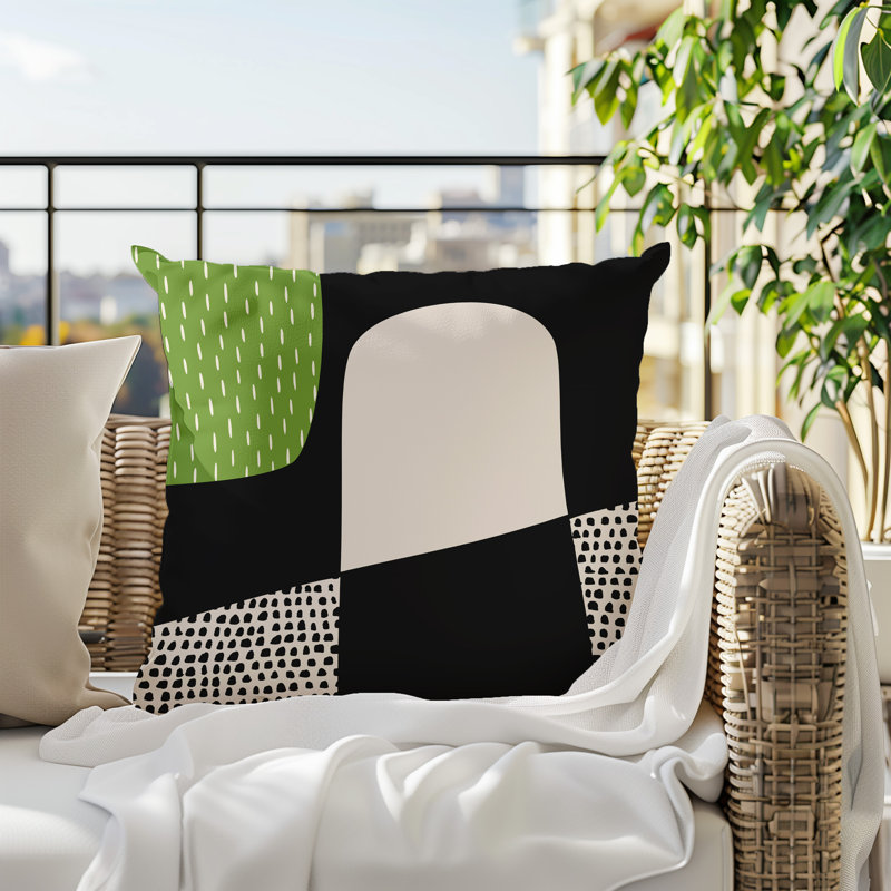 Coussin carré intérieur / extérieur pia, H 19 po x l 19 po, Chartreuse / noir / blanc cassé