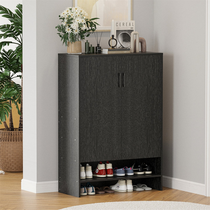 Range-chaussures avec portes, armoire d'appoint avec tablettes réglables pour le couloir, salon, Noir