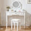 Coiffeuse compacte avec miroir réversible, coiffeuse avec tabouret, coiffeuse compacte pour petits espaces, blanc