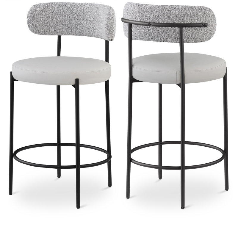 Tabouret de comptoir 26,5 po, Cuir taupe végétalien et tissu bouclé