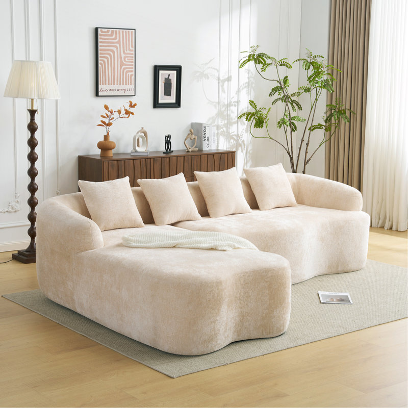 Canapé modulaire en L à compression complète avec méridienne incurvée, canapé modulaire en chenille, haute densité pour le salon en appartement