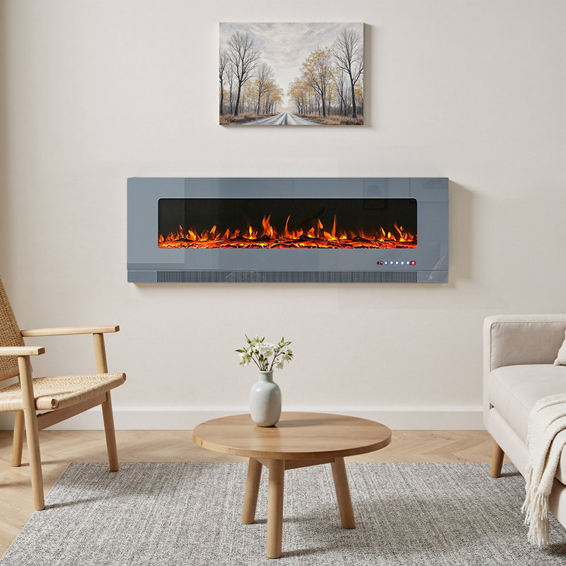 Wall Mounted Electric Fireplace, 50.2cm H x 152.4cm W x 12cm D