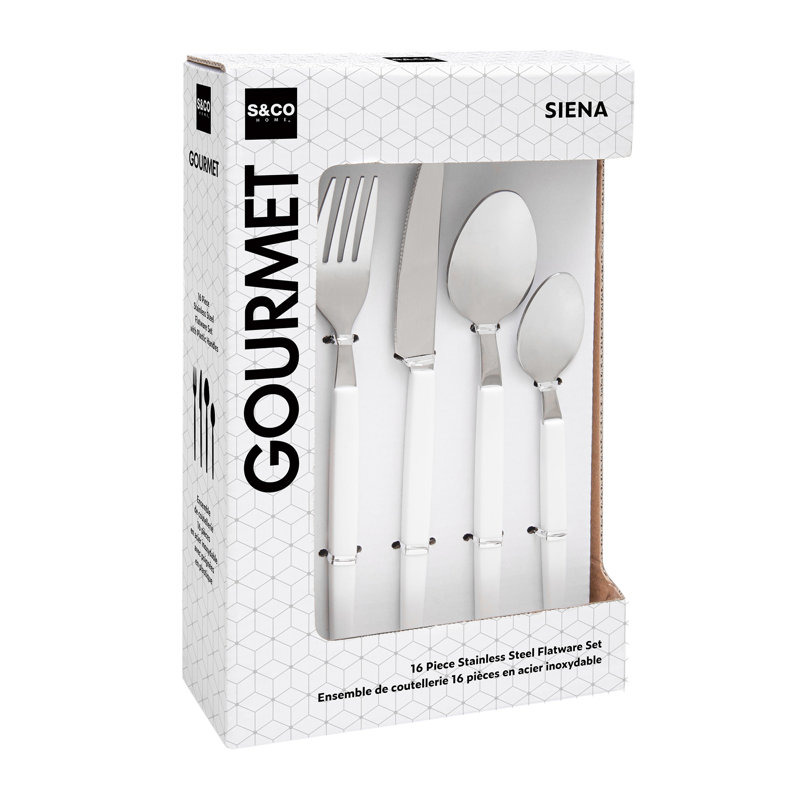 Silverware Flatware Set. 16 Piece Stainless Steel for 4. Cutlery Set for Home Kitchen Restaurant, Blanc