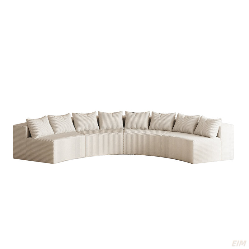 Canapé modulaire incurvé en velours côtelé avec 8 coussins Boneless, Velours côtelé beige