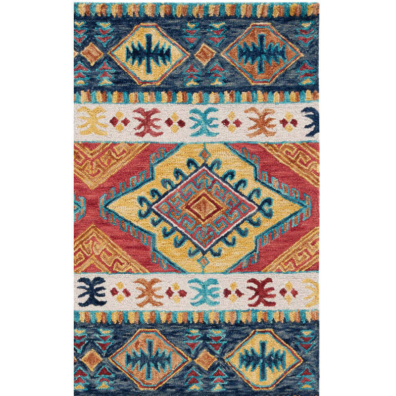 Tapis bleu marine en laine touffeté à la main Vahakn, Carré 7 pi