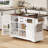 54.9" Kitchen Island With Drop Leaf, Power Outlet, Kitchen Storage Cart With 4 Door Shelves, Cross Barn Doors & Visual Glass Door, Rolling Kitchen Island On 4 Wheels For Kitchen, Dining Room