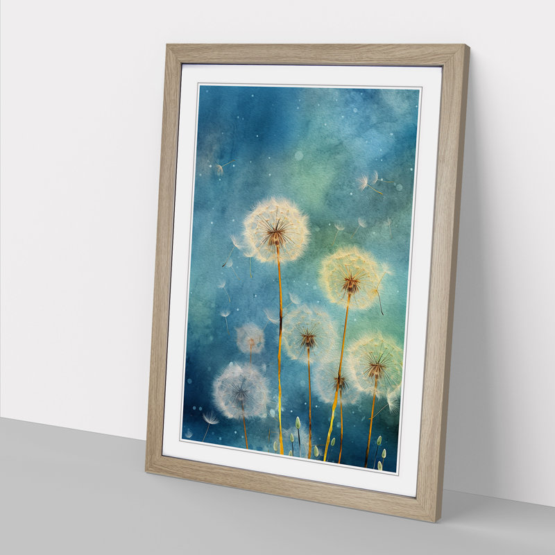 Dandelion Orphism - Single Picture Frame Print on Wood, Oak Framed, 46cm H x 34cm W