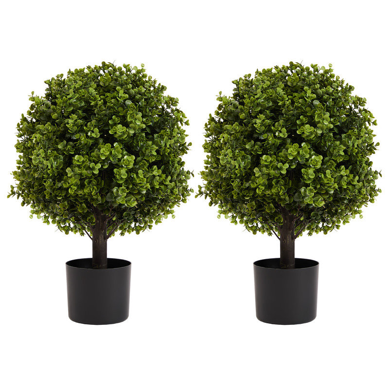 Boule de topiaire artificielle en pot - Ensemble de 2 pour la décoration intérieure et extérieure, Vert foncé