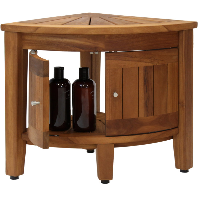Kai Natural Teak Corner Shower Bench with Shelf