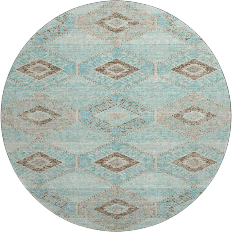 Premium Machine Washable Xamiera AMF1857 Aztec Rug, Round 8'