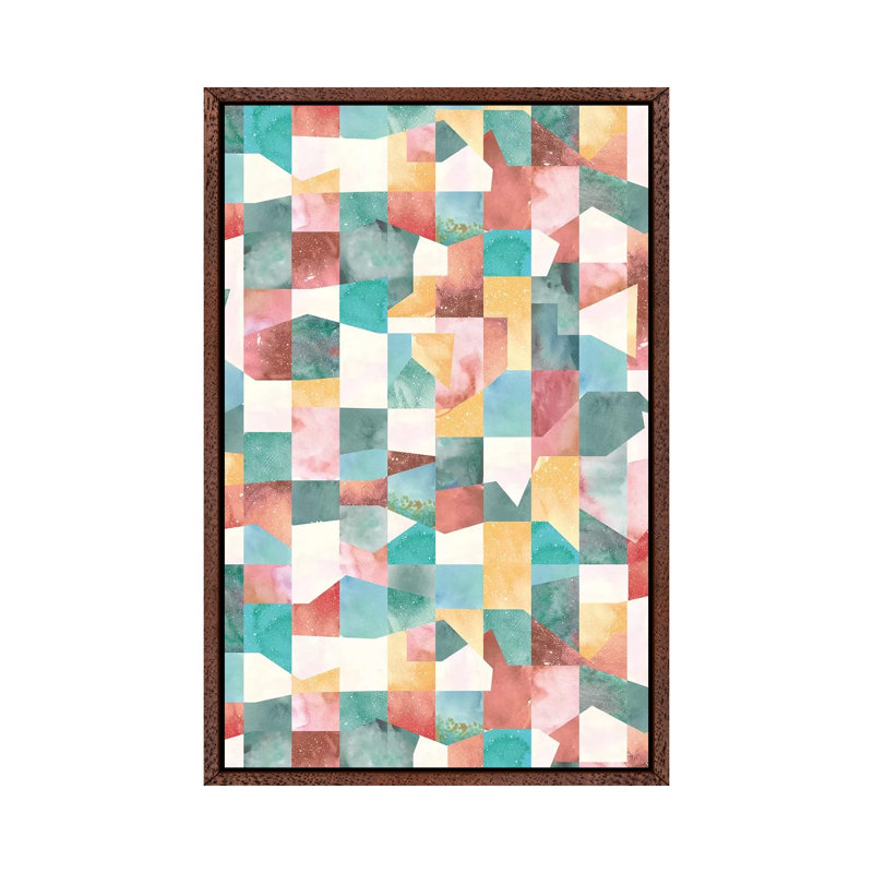Collage Texture Shapes - Print on Canvas, 101.6cm H x 66.04cm W x 3.81cm D, Classic Brown Wood Framed